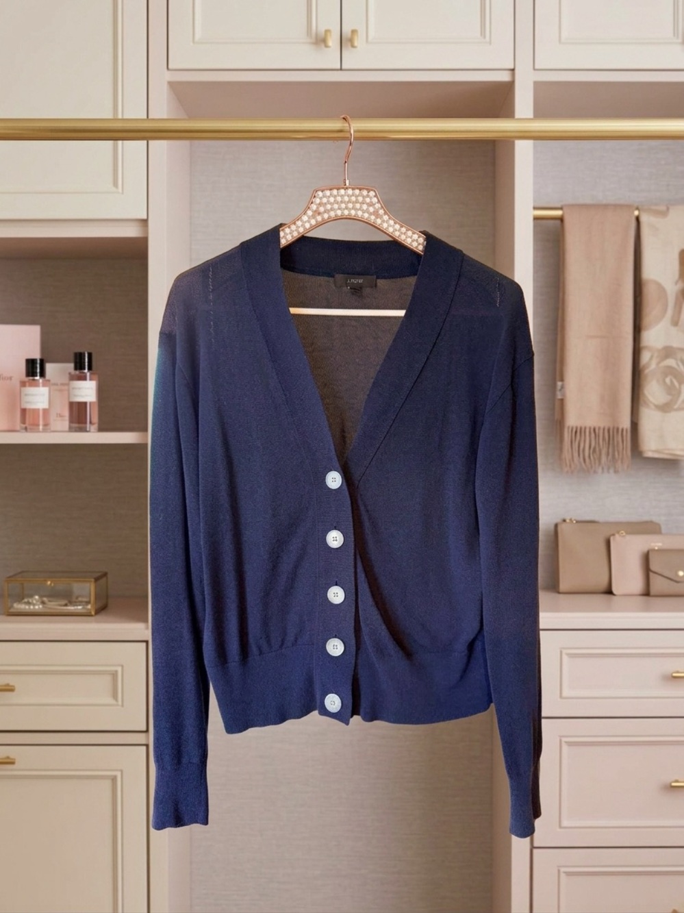 J.Crew Cropped Lightweight V-Neck Cardigan Sweater Navy Blue Size M - EUC